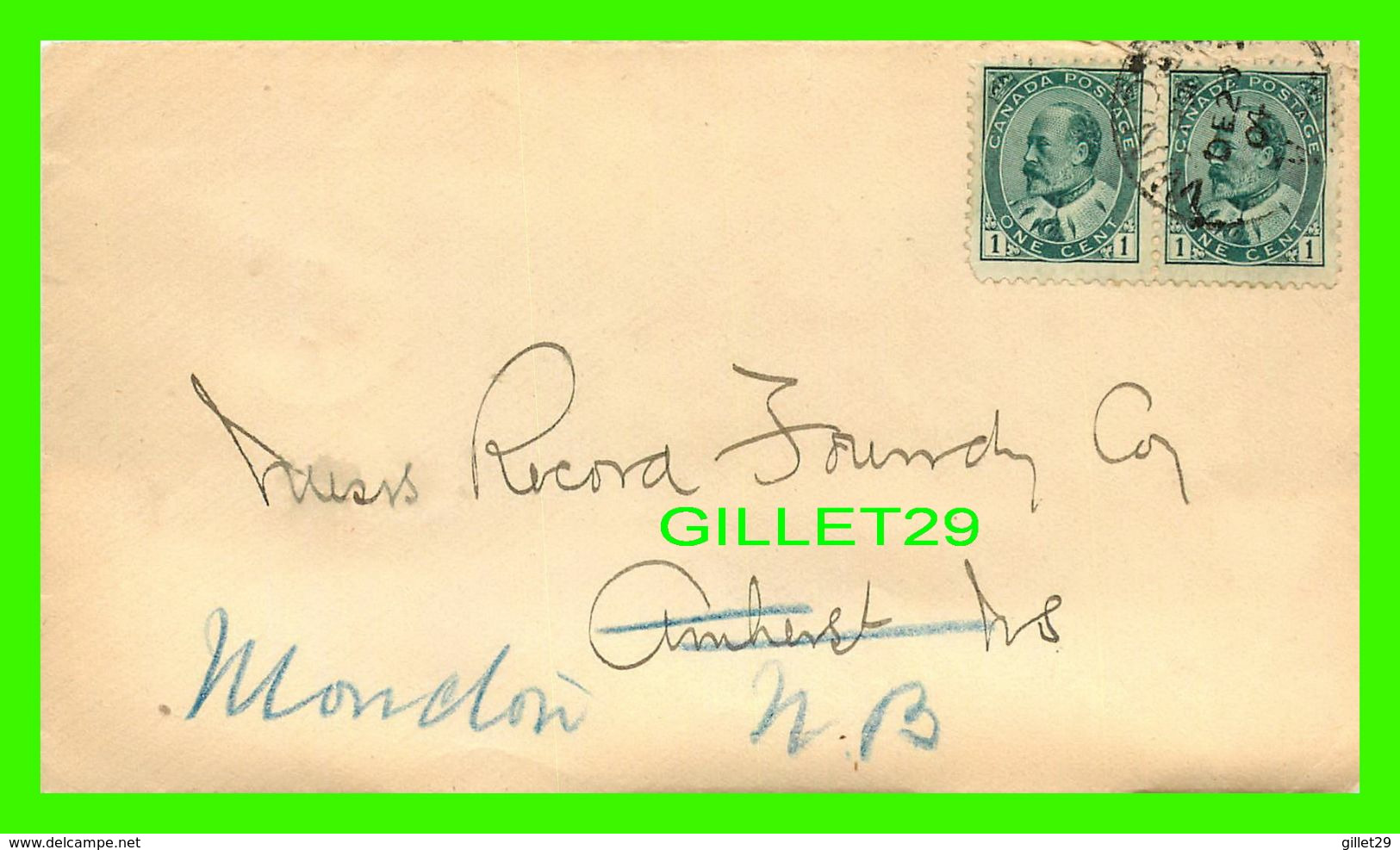 CANADA - ENTIERS POSTAUX, 1904 - FROM AMHERST, NS TO RECORD FOUNDRY & MACHINE CO, MONCTON, NB  - 2 CENTS STAMP - - Covers & Documents