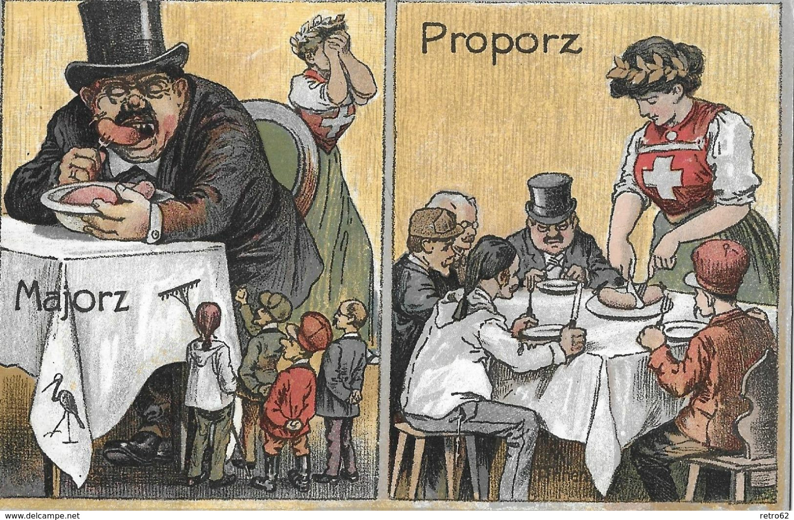 PROPORZ WAHLPROPAGANDA POSTKARTE → Humorvolle Darstellung Von Mayorz Und Proporz Anno 1910 - Política Contemporánea