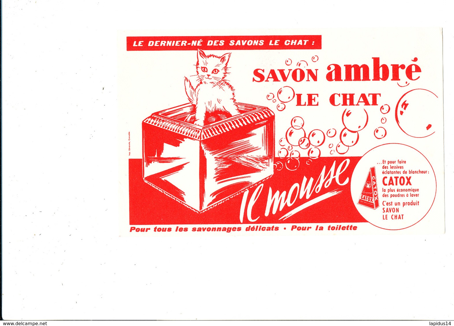 BU 1905 /   BUVARD     -   SAVON AMBRE  LE CHAT  IL MOUSSE - Perfume & Beauty