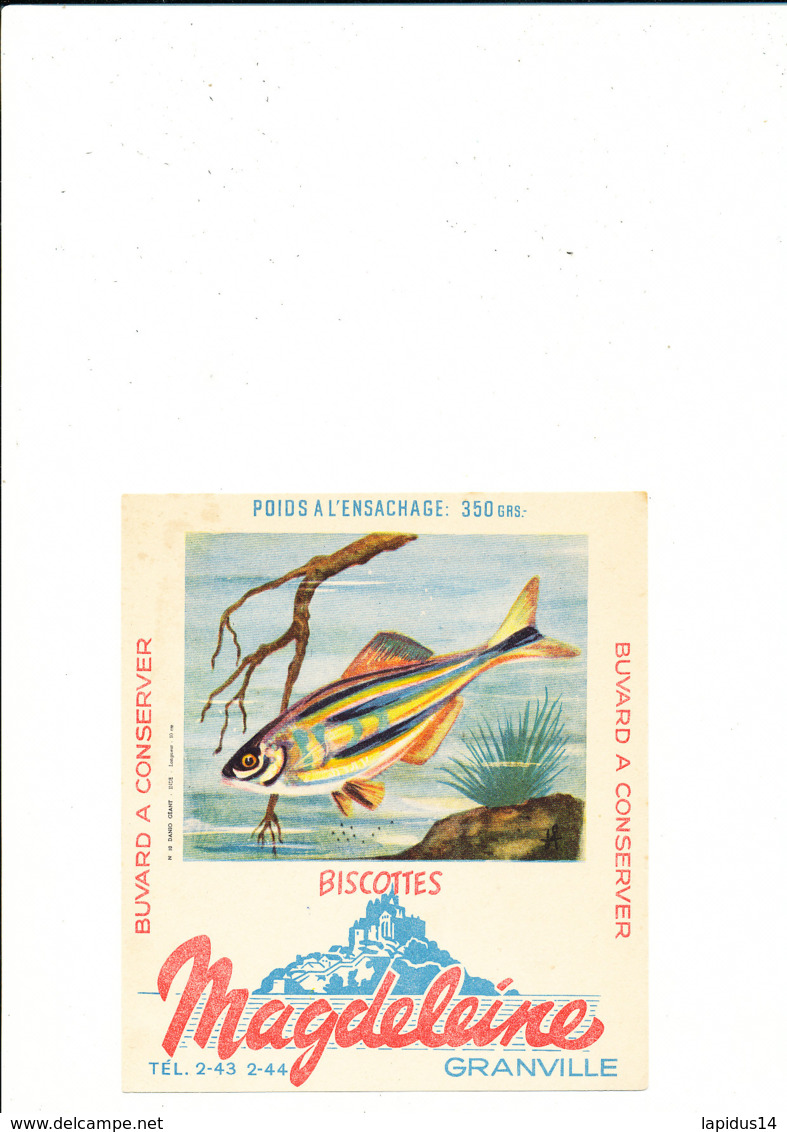 BU 1945  /   BUVARD     BISCOTTES     MAGDELEINE   GRANVILLE  POISSON DANIO GEANT INDE - Biscottes