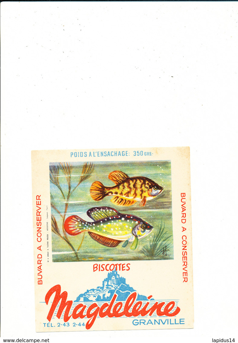 BU 1946  /   BUVARD     BISCOTTES     MAGDELEINE   GRANVILLE  POISSON LEBIAS A TACHES PERLEE  ARGENTINE - Biscottes