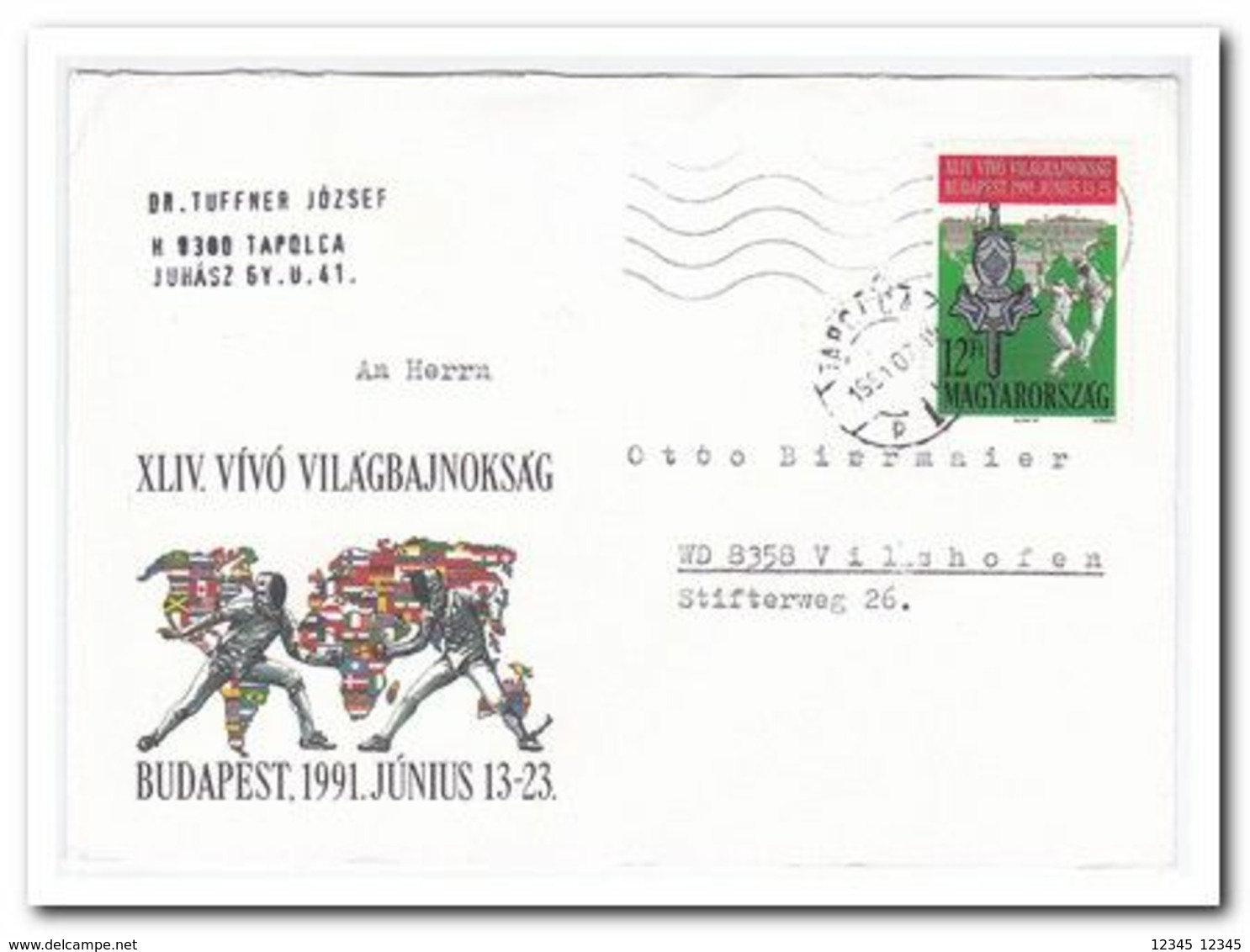 1991, Letter From Tapolca To Vilshofen Germany, Fencing - Covers & Documents