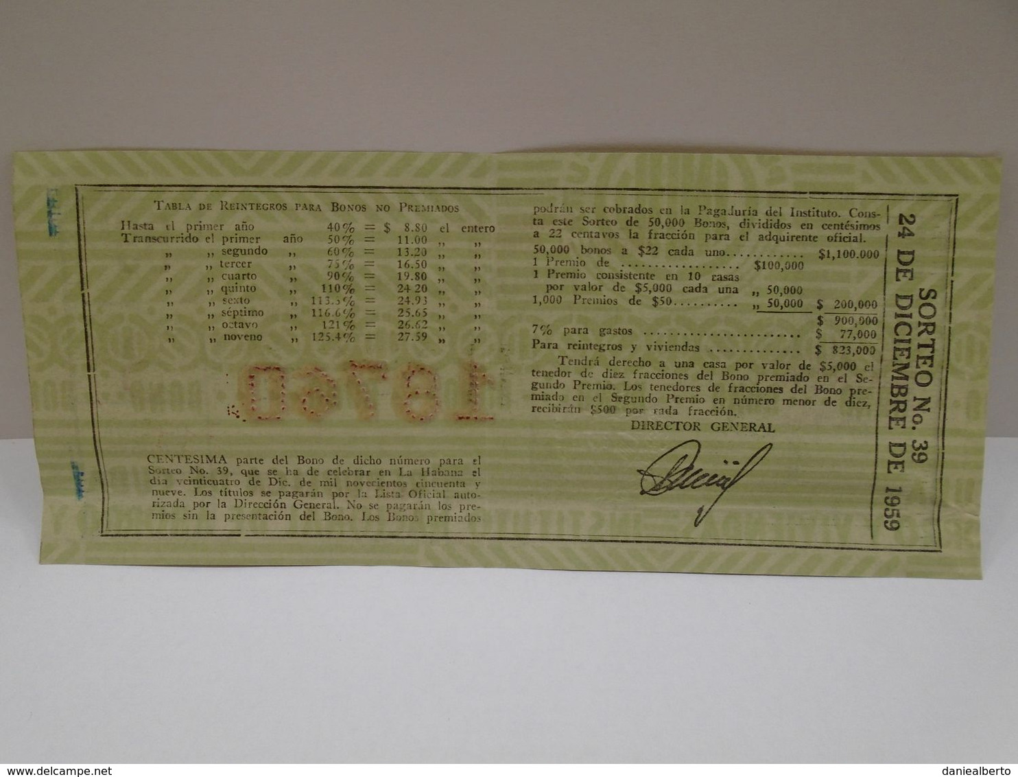 Cuba, Republica De Cuba Loteria Nacional, 24 De Diciembre 1959,  Pascuas En Cuba, Sin Circular En Excelente Condiciones. - Timbres-taxe