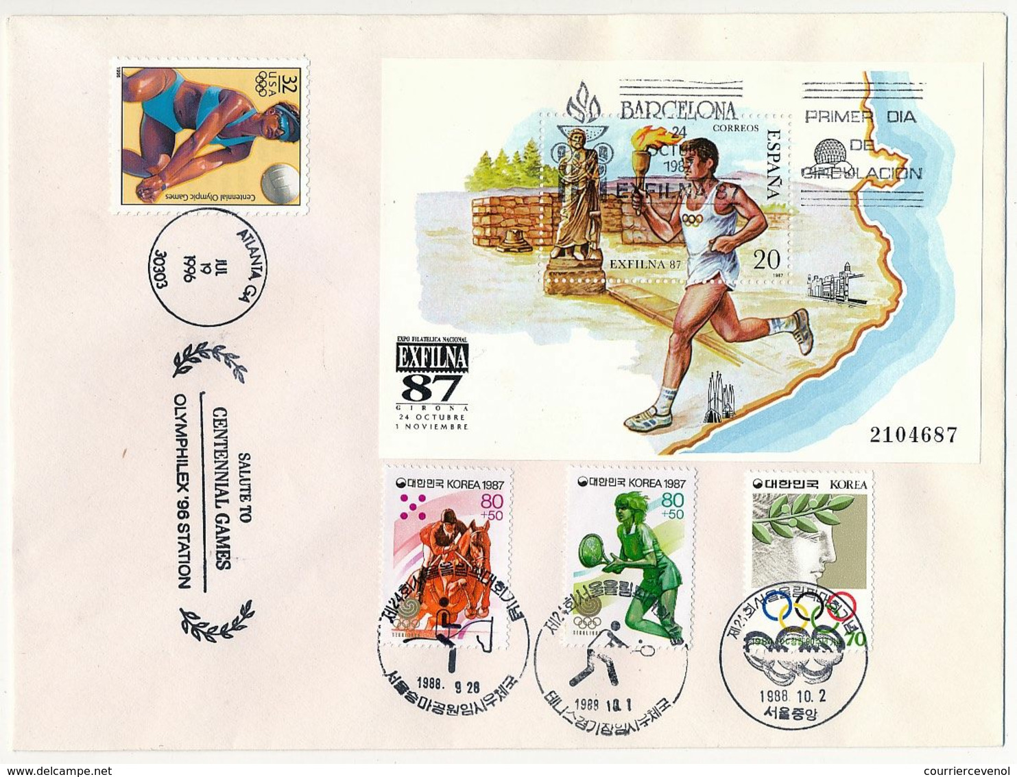 3 Enveloppes : ESPAGNE Exphilna 87 + COREE Divers Séoul + USA Atlanta 1996 - Etat TTB/SUP - Ete 1988: Séoul