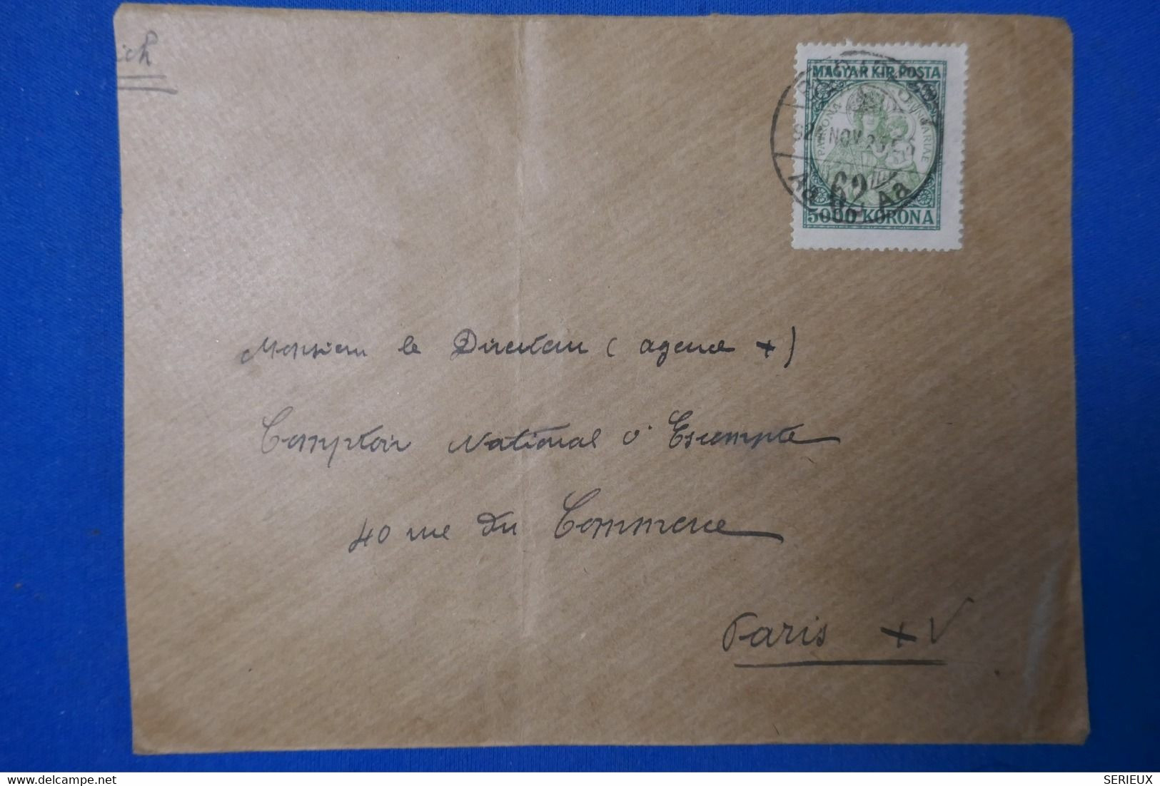 295 HONGRIE LETTRE 1923 POUR PARIS 8 HAUSSMANN AFFRANCH INTENSE - Autres & Non Classés