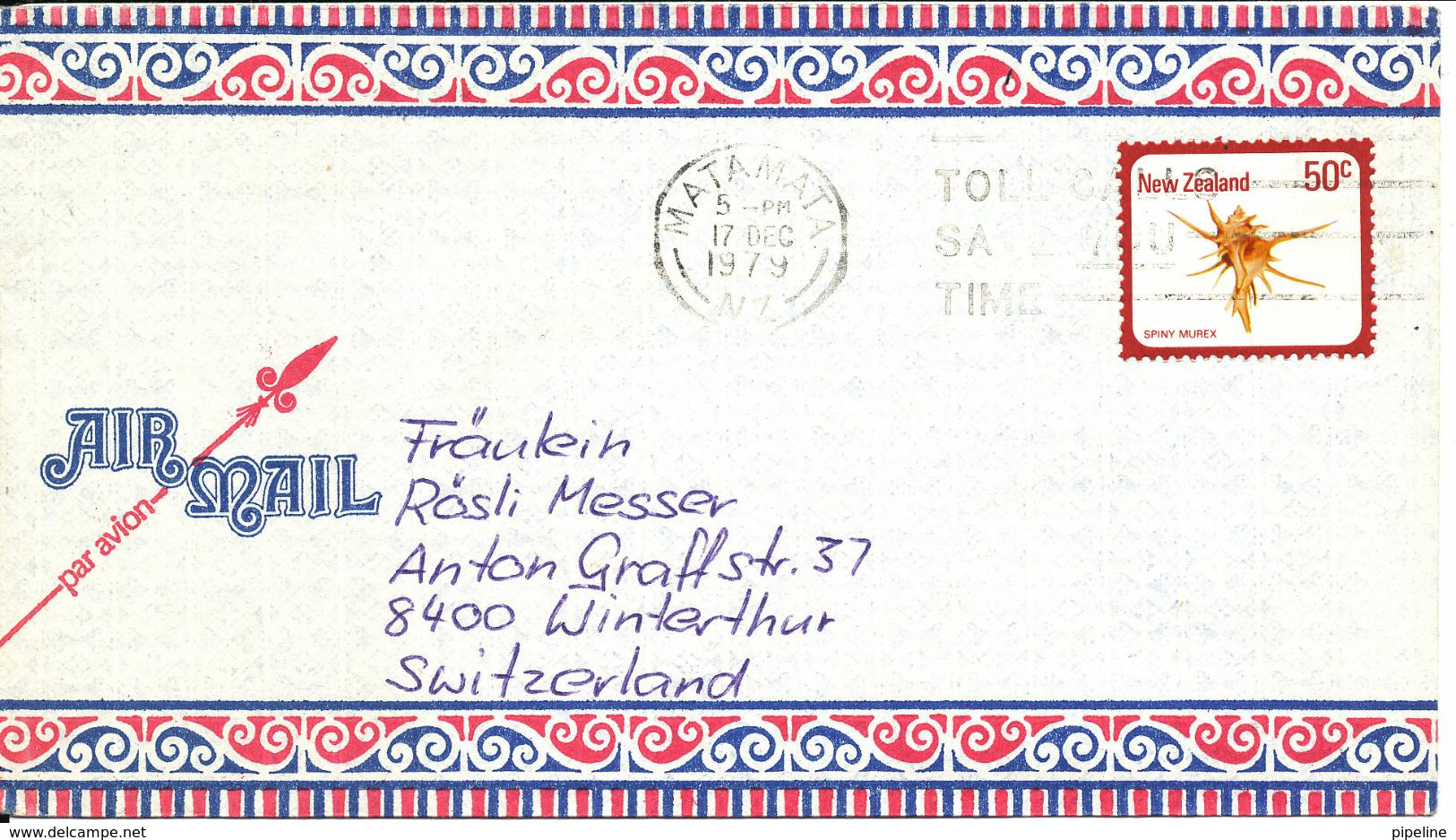 New Zealand Air Mail Cover Sent To Switzerland Matamata 17-12-1979 Single Franked - Airmail