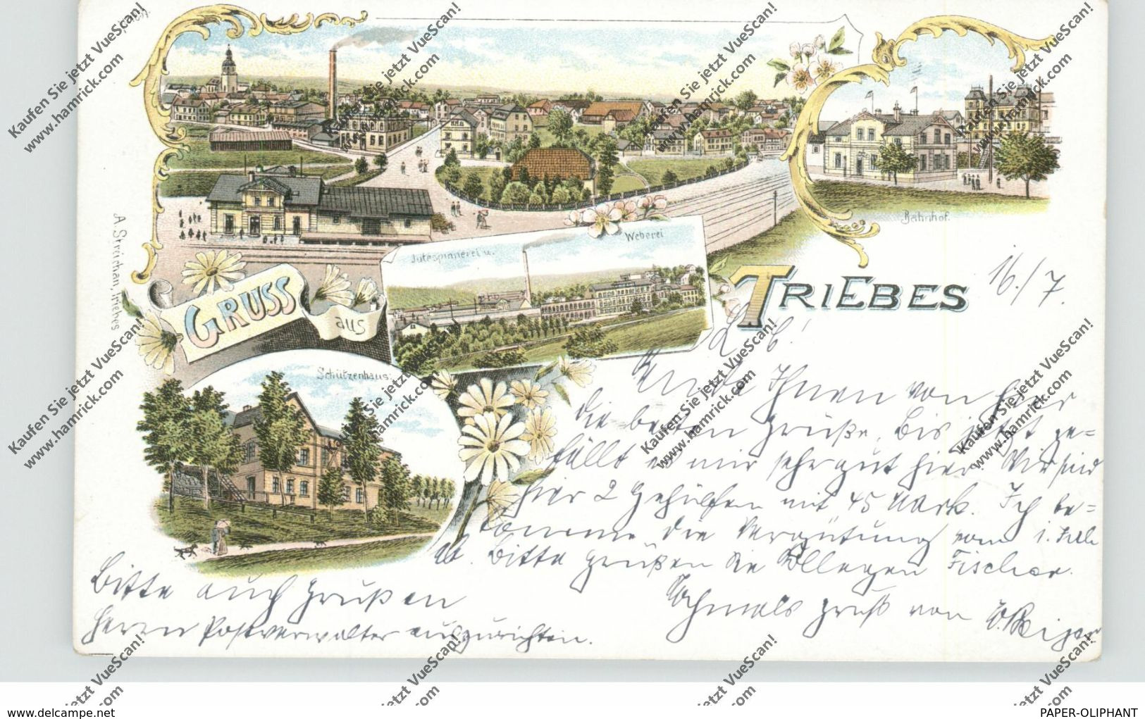 0-6570 ZEULENRODA - TRIEBES, Lithographie 1899, Jutespinnerei - Weberei, Bahnhof, Schützenhaus, Gesamtansicht - Zeulenroda