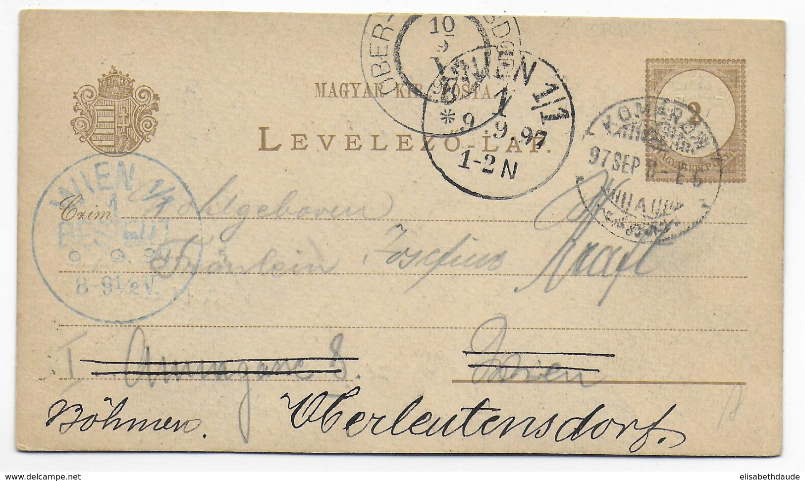 HONGRIE - 1897 - TRES RARE CP ENTIER POSTAL PRIVEE Des MANOEUVRES De L'EMPEREUR à TOTIS ! De KOMAROM => WIEN => BÖHMEN - Postal Stationery