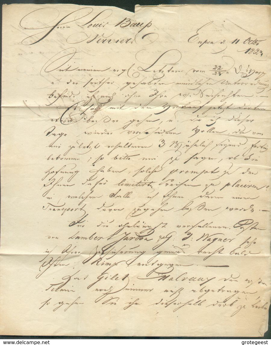 LAC D'Eupen Le 11 Octobre 1823 (griffe Noire EUPEN/11.OCT.) Vers Verviers- Port 3 Décimes. - 15952 - 1815-1830 (Holländische Periode)