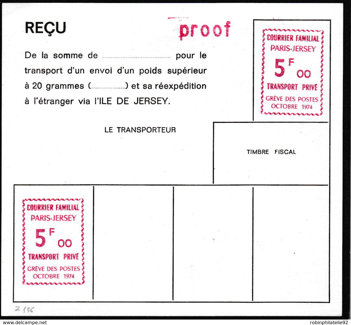 France Grève N°  5 F  Rouge   "du Courrier Familial"  Essai Sur Reçu - Autres & Non Classés