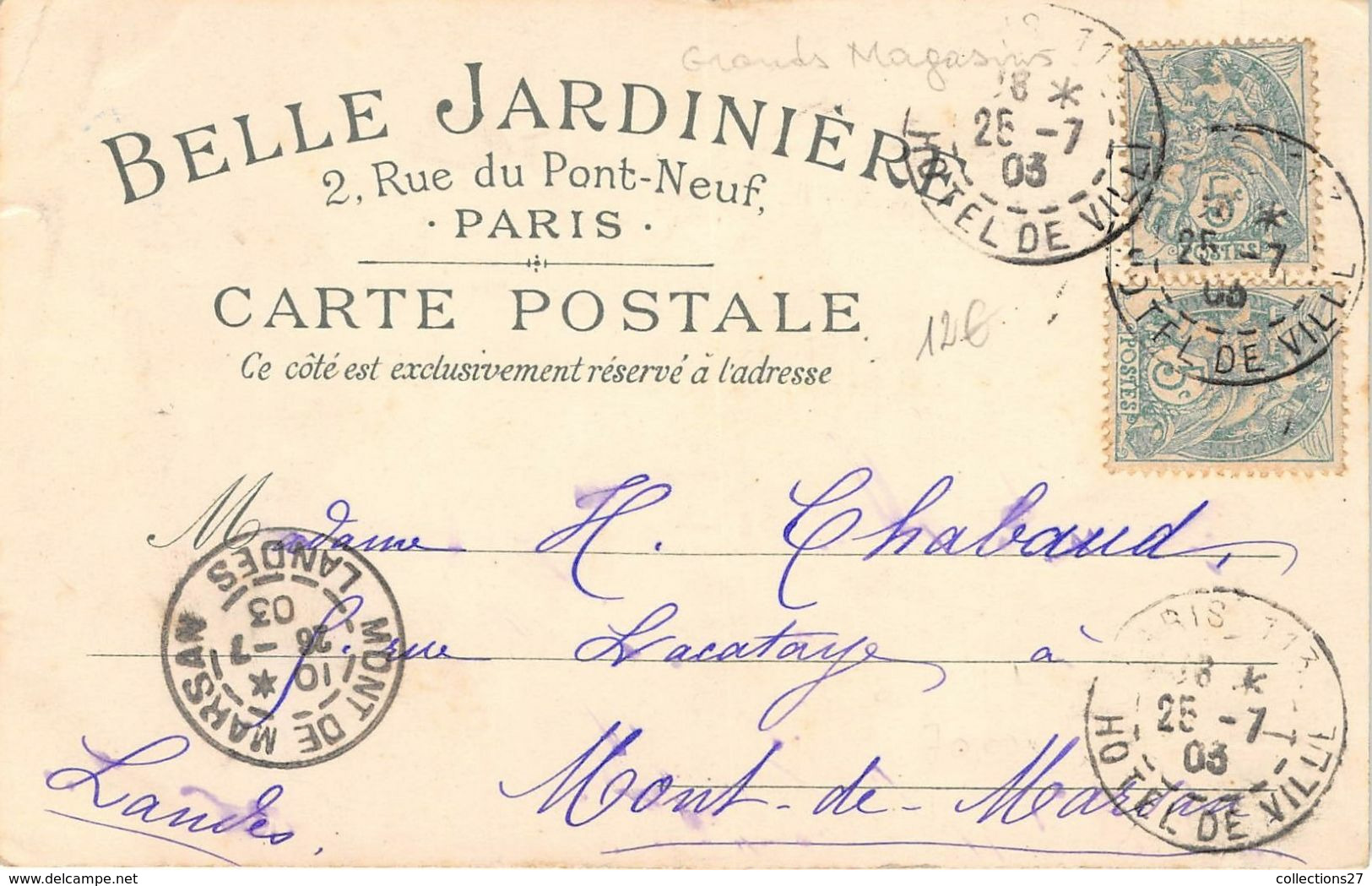 SOUVENIR DE LA BELLE JARDINIERE- PARIS 2 RUE DU PONT-NEUF ( LA ROSE ) - Winkels