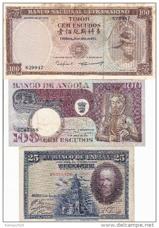 WORLD COLLECTION 25 100 ANGOLA TIMOR Ex-colony Portuguese SPAIN Pesetas ESCUDOS Lot - Andere & Zonder Classificatie