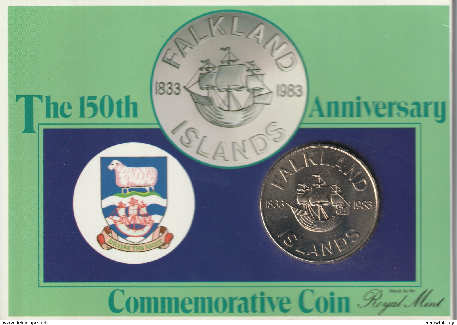 FALKLAND ISLANDS 1983 FKP0.50 150th Anniversary: Single Coin (in Pack) BRILLIANT UNCIRCULATED - Falklandinseln