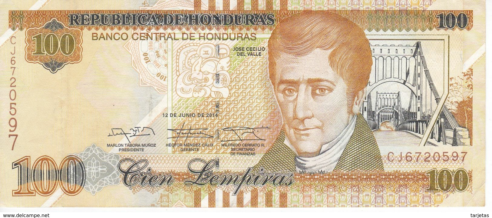 BILLETE DE HONDURAS DE 100 LEMPIRAS AÑO 2014 (BANKNOTE) - Honduras