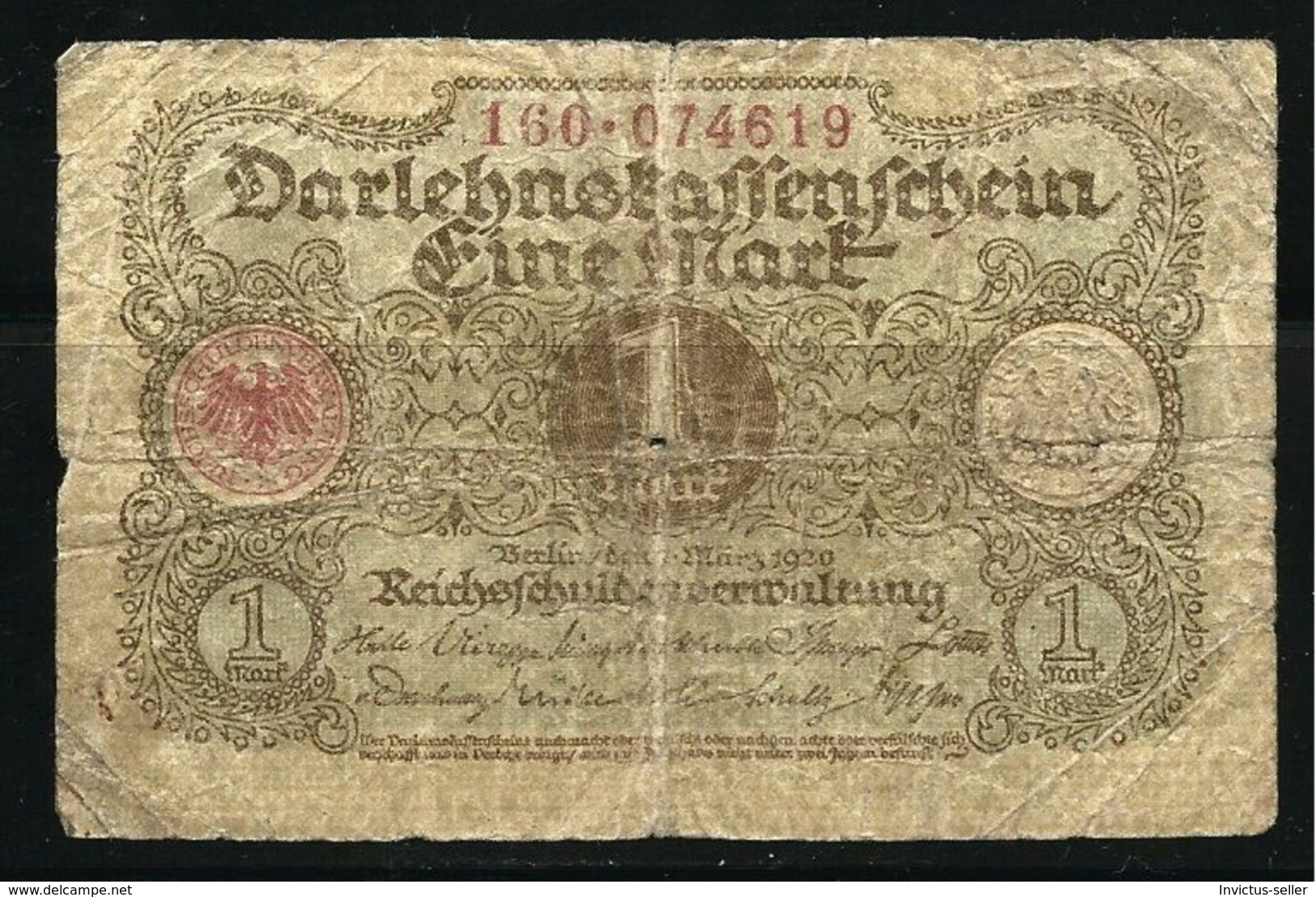 1920  GERMANIA REPUBBLICA DI WEIMAR BANCONOTE TEDESCA 1 EIN MARK GERMANY BANKNOT BILLET DE BANQUE ALLEMAND - 1 Mark