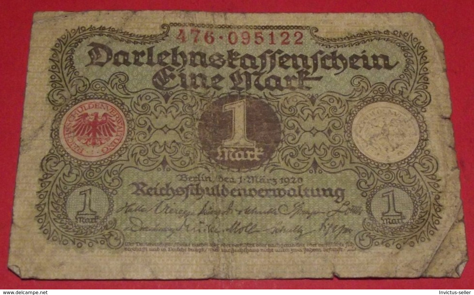 1920  GERMANIA REPUBBLICA DI WEIMAR BANCONOTE TEDESCA 1 EIN MARK GERMANY BANKNOT BILLET DE BANQUE ALLEMAND - 1 Mark