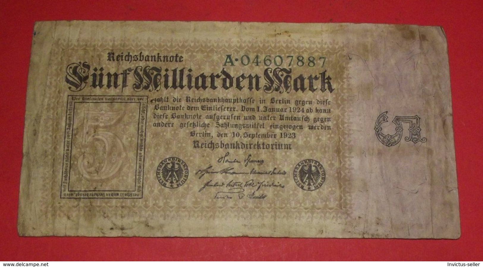 1923  GERMANIA REPUBBLICA DI WEIMAR BANCONOTE TEDESCA 5 MILLIARDEN MARK GERMANY BANKNOT BILLET DE BANQUE ALLEMAND - 5 Mrd. Mark