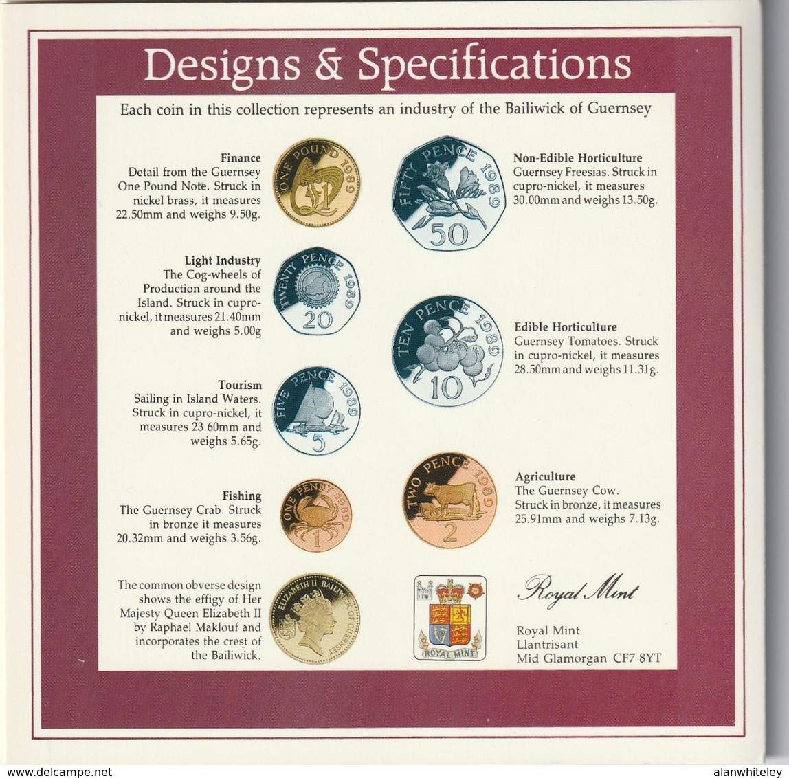 GUERNSEY 1989 Annual Coin Collection: Set Of 7 Coins (in Pack) BRILLIANT UNCIRCULATED - Guernsey