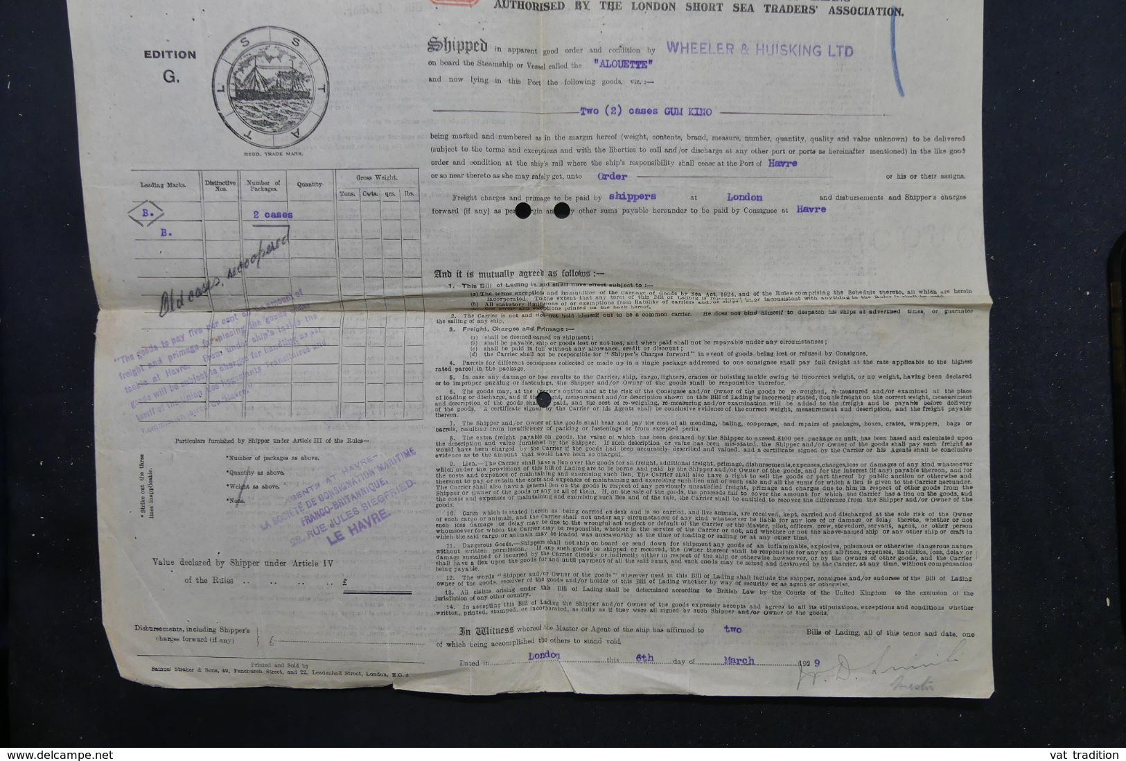 VIEUX PAPIERS - Royaume Uni - Connaissement De Londres En 1929 - Transport Pour Le Havre - L 69479 - United Kingdom