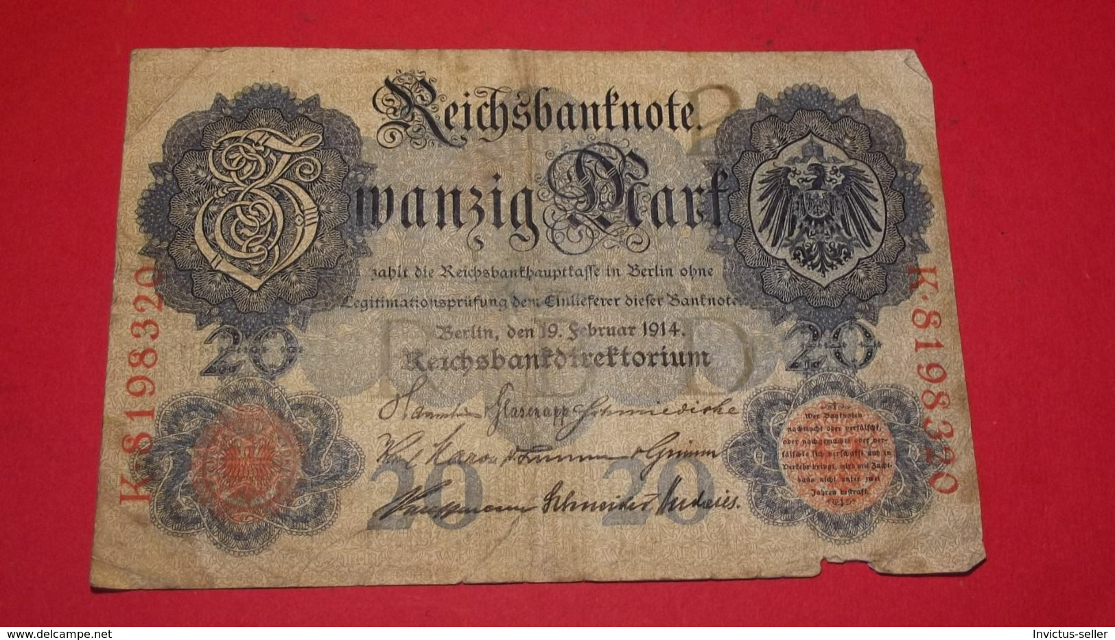 1914  GERMANIA PRIMA GUERRA MONDIALE BANCONOTE TEDESCA 20 REICH MARK GERMANY BANKNOT BILLET DE BANQUE ALLEMAND NAZI - 20 Mark