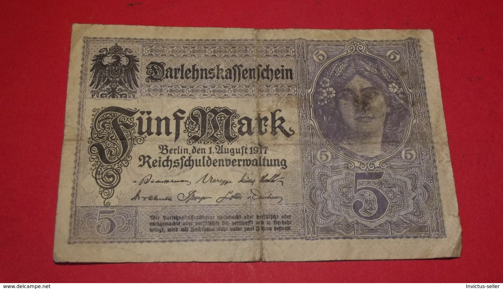 1917  GERMANIA PRIMA GUERRA MONDIALE BANCONOTE TEDESCA 5 REICH MARK GERMANY BANKNOT BILLET DE BANQUE ALLEMAND NAZI - 5 Mark