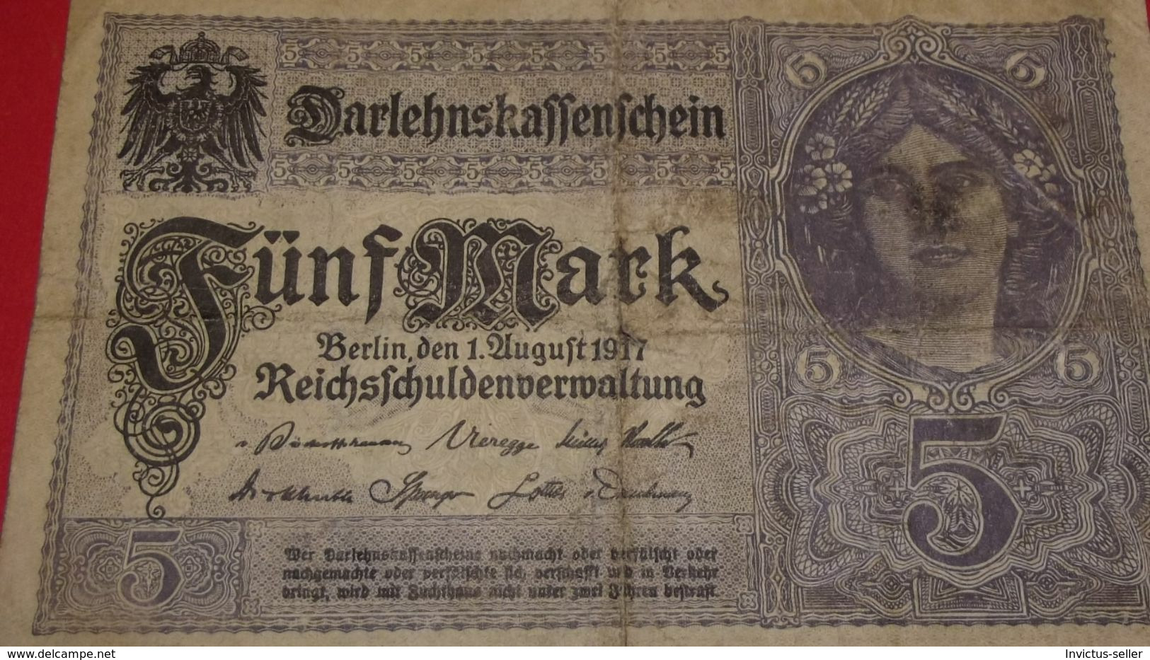 1917  GERMANIA PRIMA GUERRA MONDIALE BANCONOTE TEDESCA 5 REICH MARK GERMANY BANKNOT BILLET DE BANQUE ALLEMAND NAZI - 5 Mark