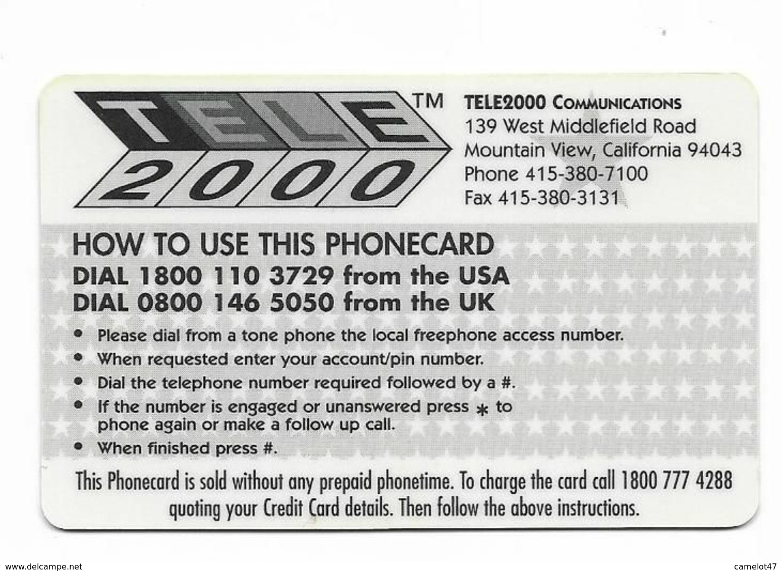 Tele 2000, U.S.A., Disney, 101 Dalmatians, Prepaid Phonecard, PROBABLY FAKE, # 101dalmatas-5 - Disney