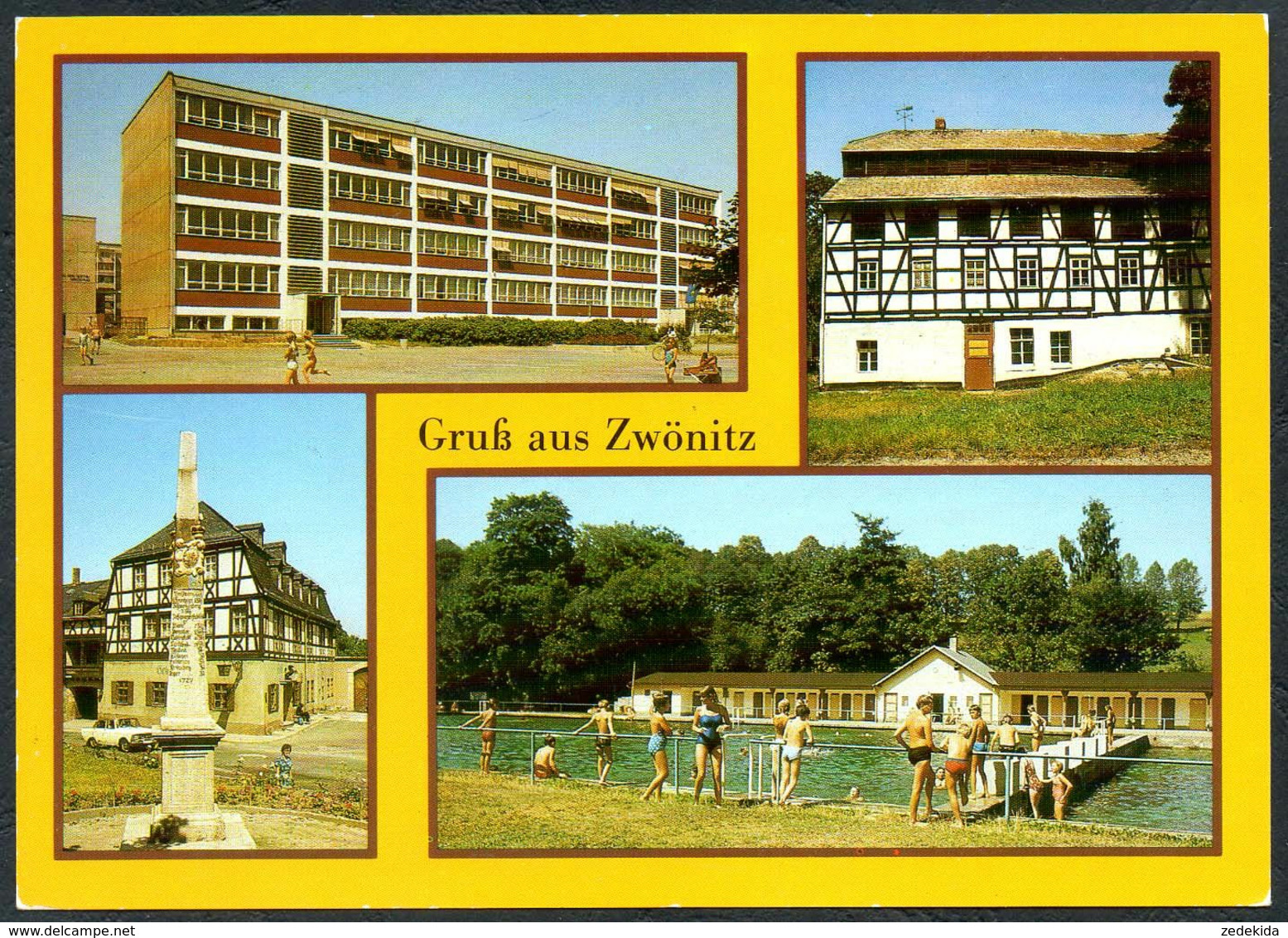 D9619 - TOP Zwönitz Freibad Friedrich Engels Ober Schule Postmeilensäule - Bild Und Heimat Reichenbach - Zwönitz