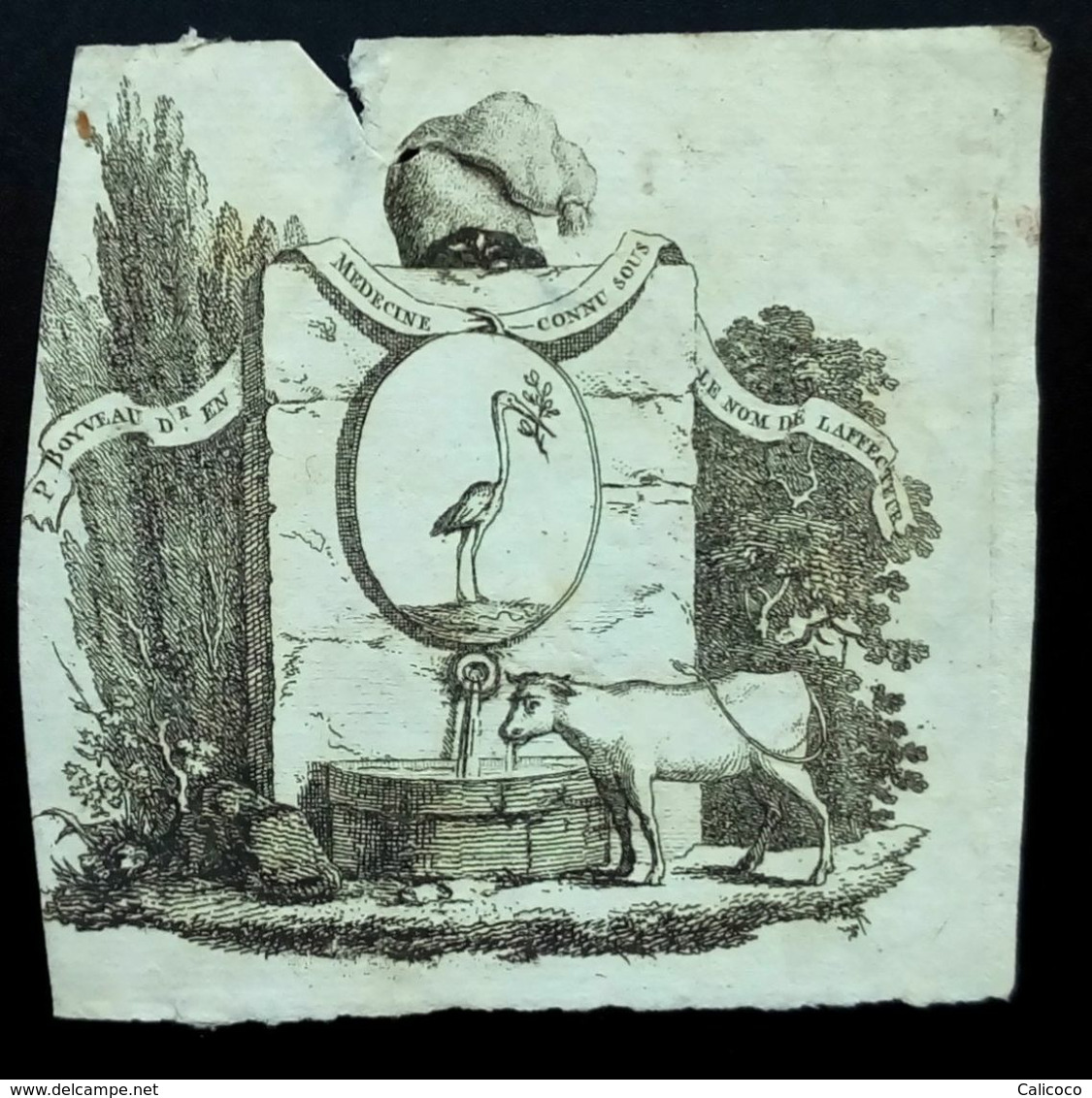 Ex-libris XVIIIe Héraldique, Blason, Vache Et Cigogne - Ex Libris