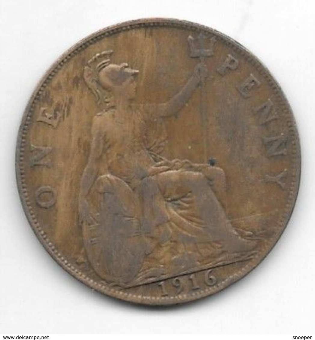 Great Britain 1 Penny 1916  Km 810 - D. 1 Penny