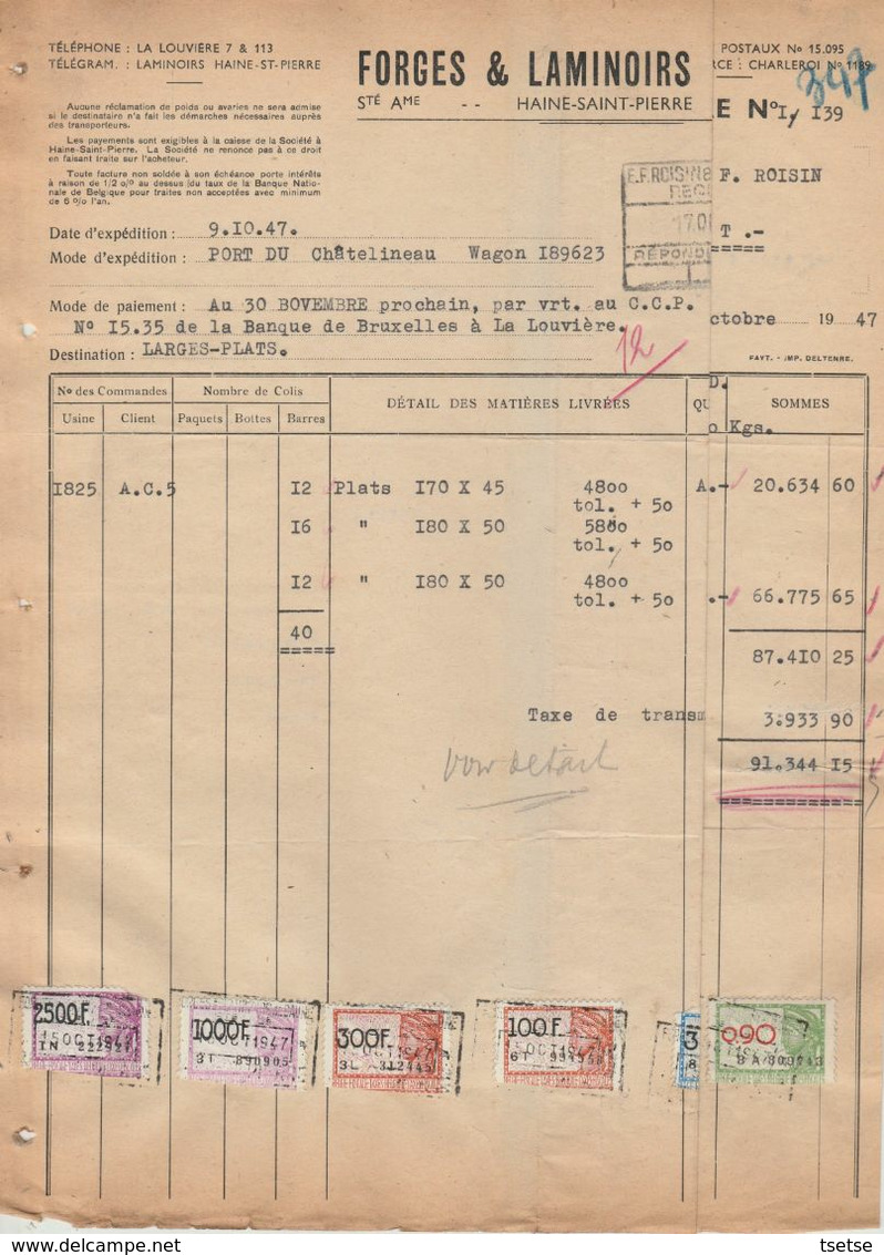 Facture - Forges & Laminoirs; Haine-Saint-Pierre - 1947 - Old Professions