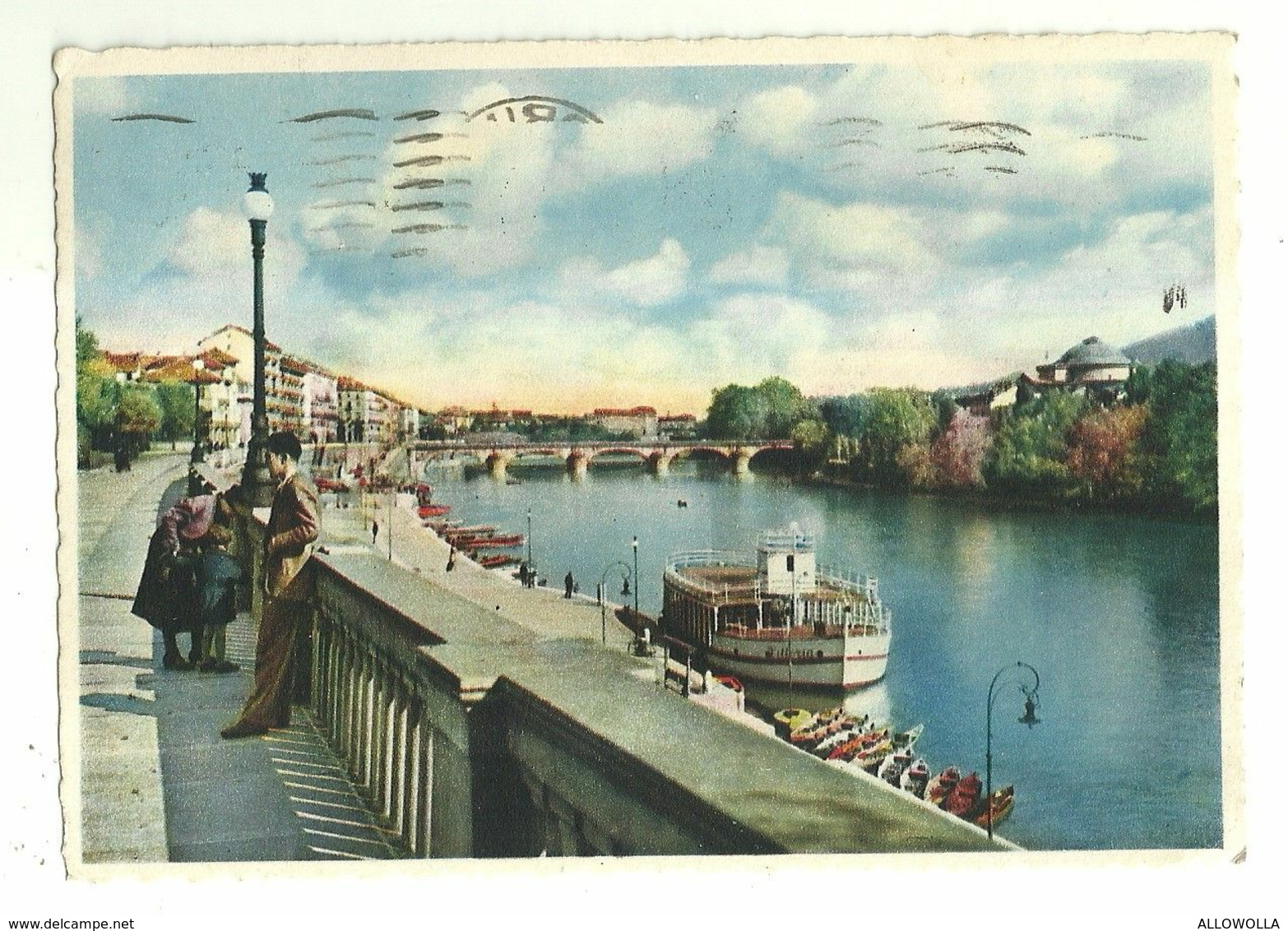 9008 "TORINO-MOTONAVE SUL PO"ANIMATA- CARTOLINA POSTALE ORIGINALE SPEDITA 1938 - Fiume Po