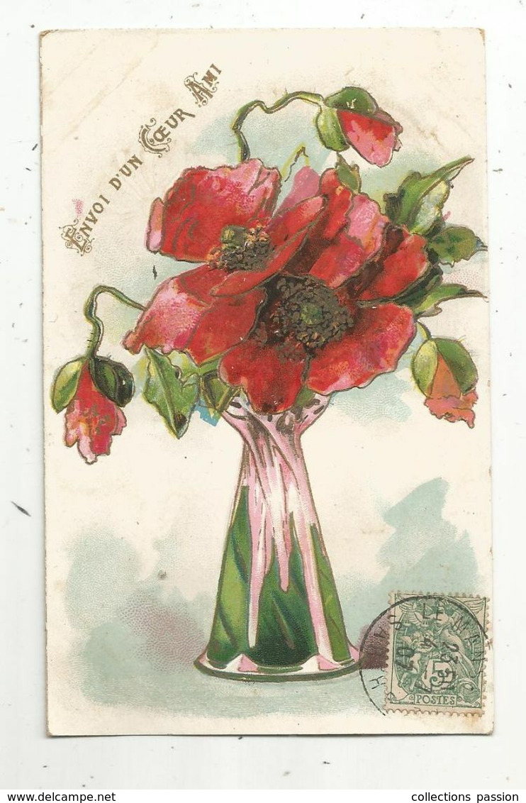 Cp,  Fleurs , Envoi D'un Coeur Ami , Gaufrée , écrite 1907 - Fleurs