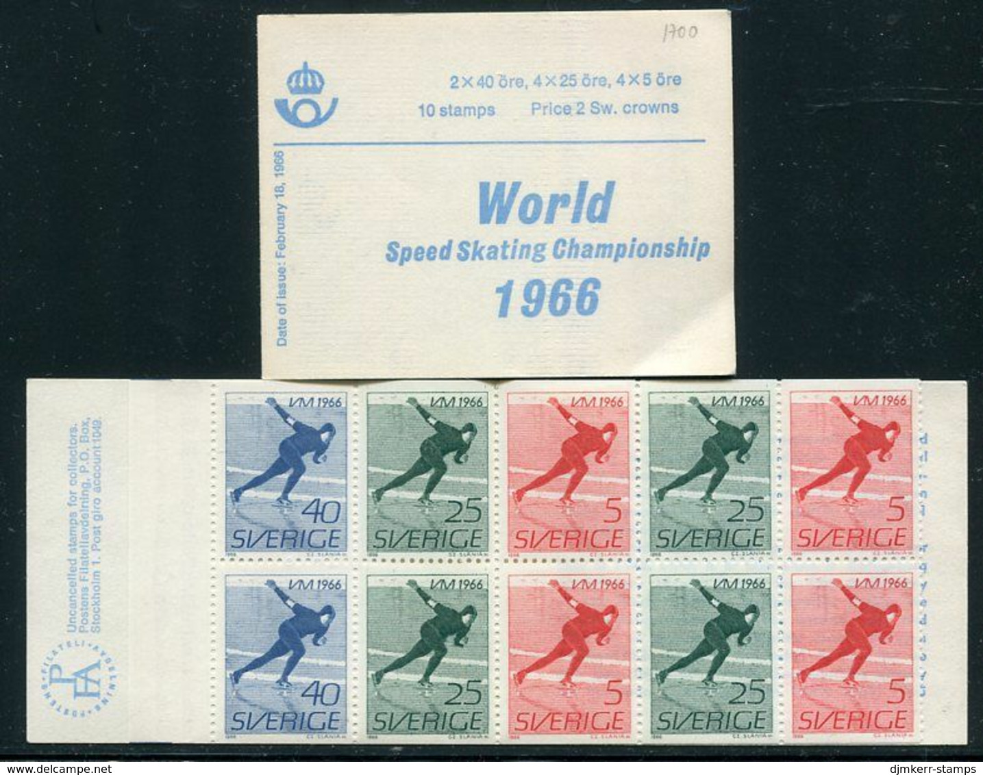 SWEDEN 1966 Speed Skating Booklet, Cover With English Text MNH / **.  Michel MH10 II - 1951-80