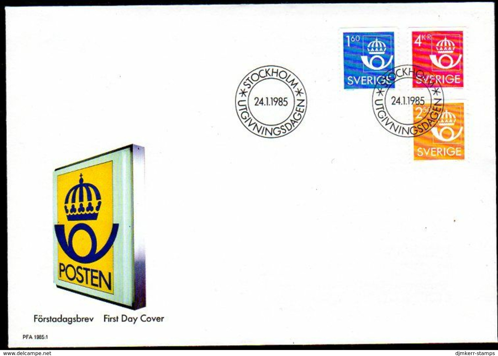 SWEDEN 1985 Definitive: Postal Emblem FDC. Michel 1316-18 - FDC