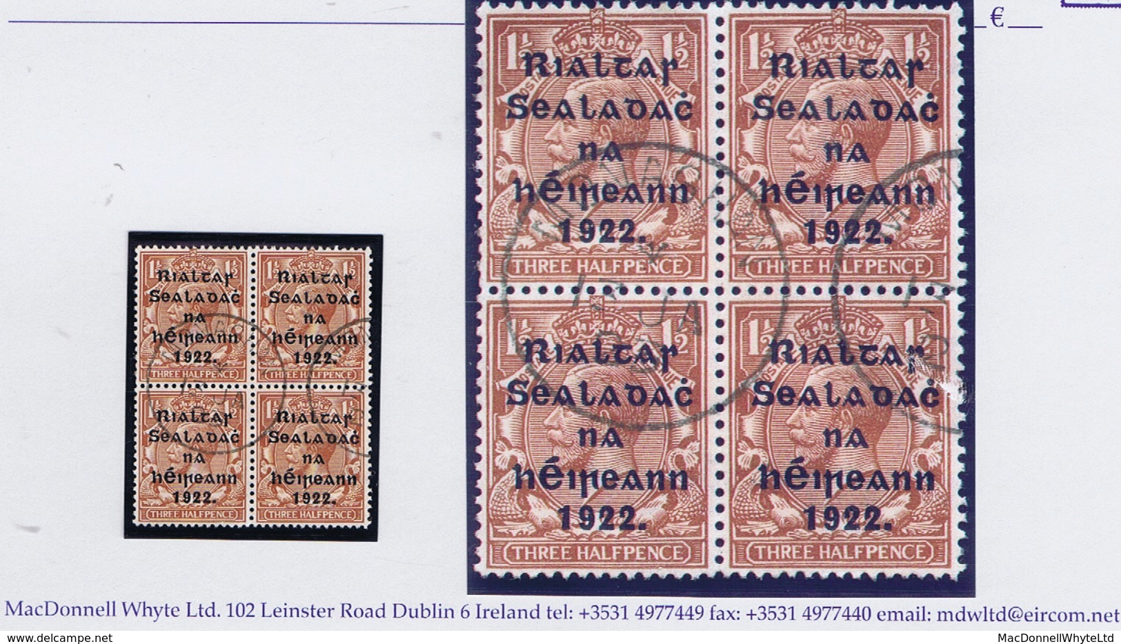 Ireland 1922 Thom Rialtas Wide 1½d Red Brown Block Of 4 Fresh Used With Neat MONAGHAN 13 JA 23 Cds - Usati