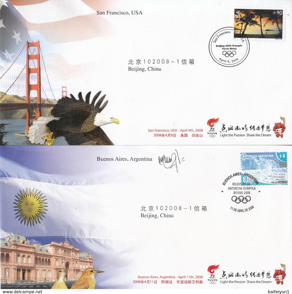 China 2008 Torch Relay of the Beijing 2008 Olympic Games(International)-Commemorative covers(21V)