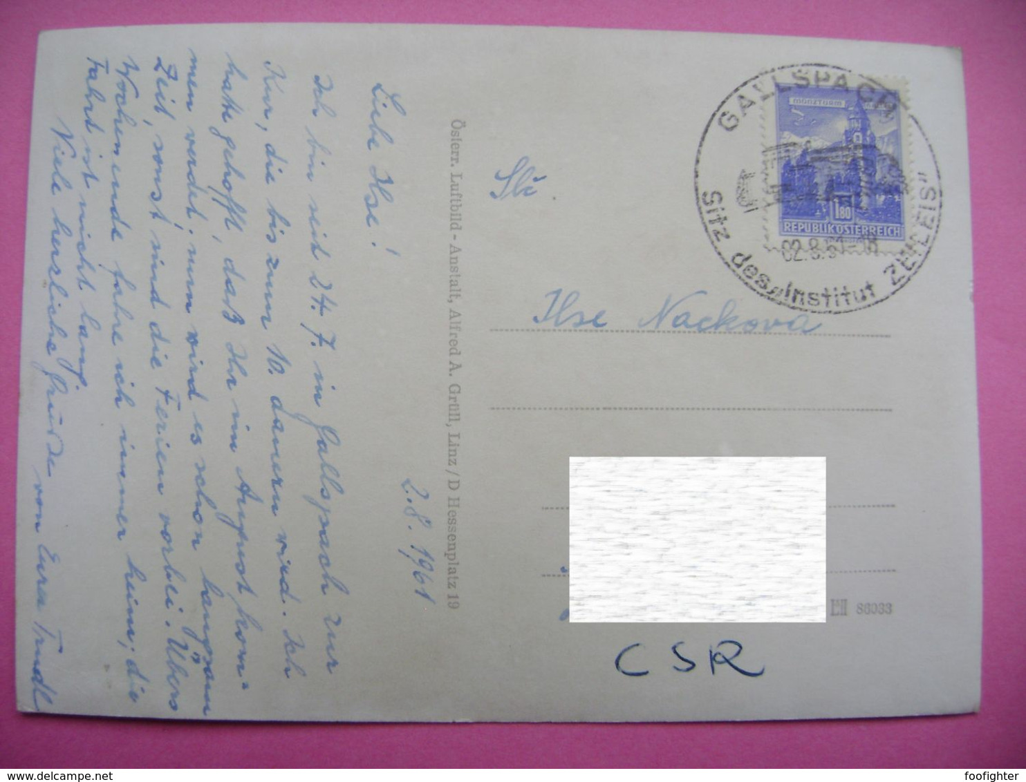 Austria: GALLSPACH - Luftbild - Commemorative Postmark - Sitz Des "Institut ZEILEIS" 2.8.1961 - Gallspach