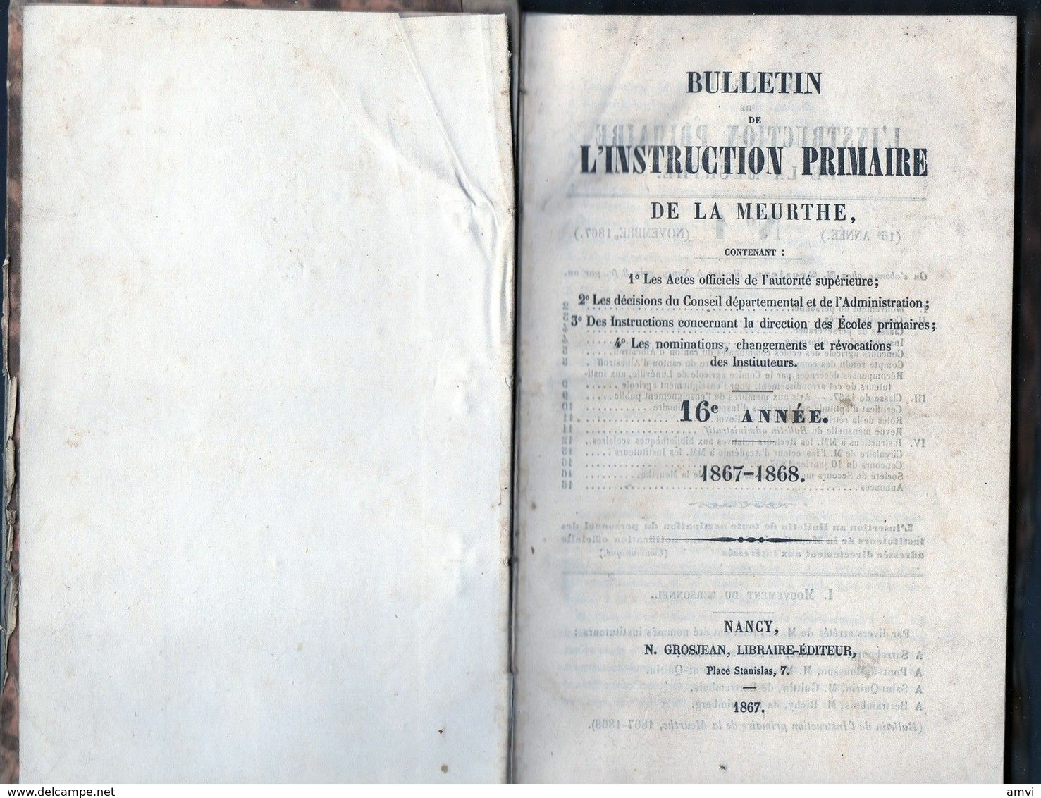 E02 - Bulletin De L'instruction Primaire De La Meurthe 1867-1868 (couverture Abimée ) - 1801-1900