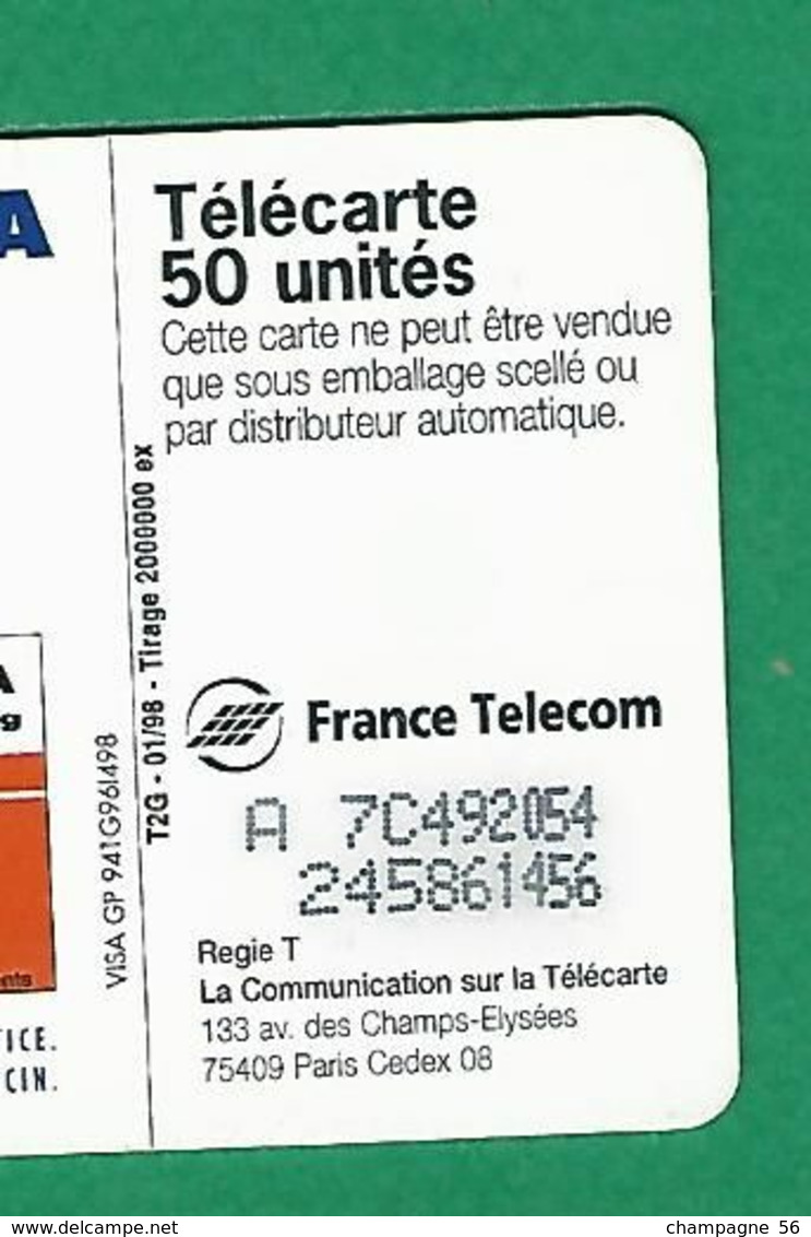 VARIÉTÉS FRANCE 98 F714C SO3 T2G 01/98  DN A + 7 + LETTRE  + 6 N° LASERS 9 CHIFFRES  50 UNITES UTILISÉE VITAMINE C UPSA - Variëteiten