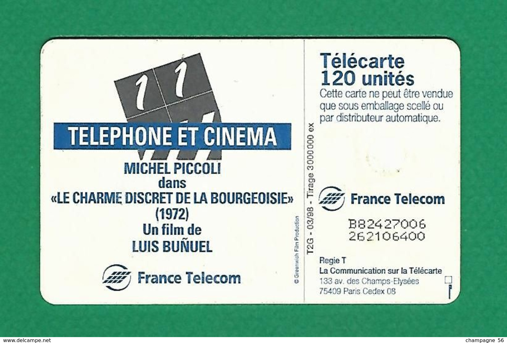 VARIÉTÉS FRANCE 98 F845 / 120 / 03/98 GEM2 + 1B  MICHEL PICCOLI CINEMA LE CHARME DISCRET   120 UNITES UTILISÉE - Fehldrucke