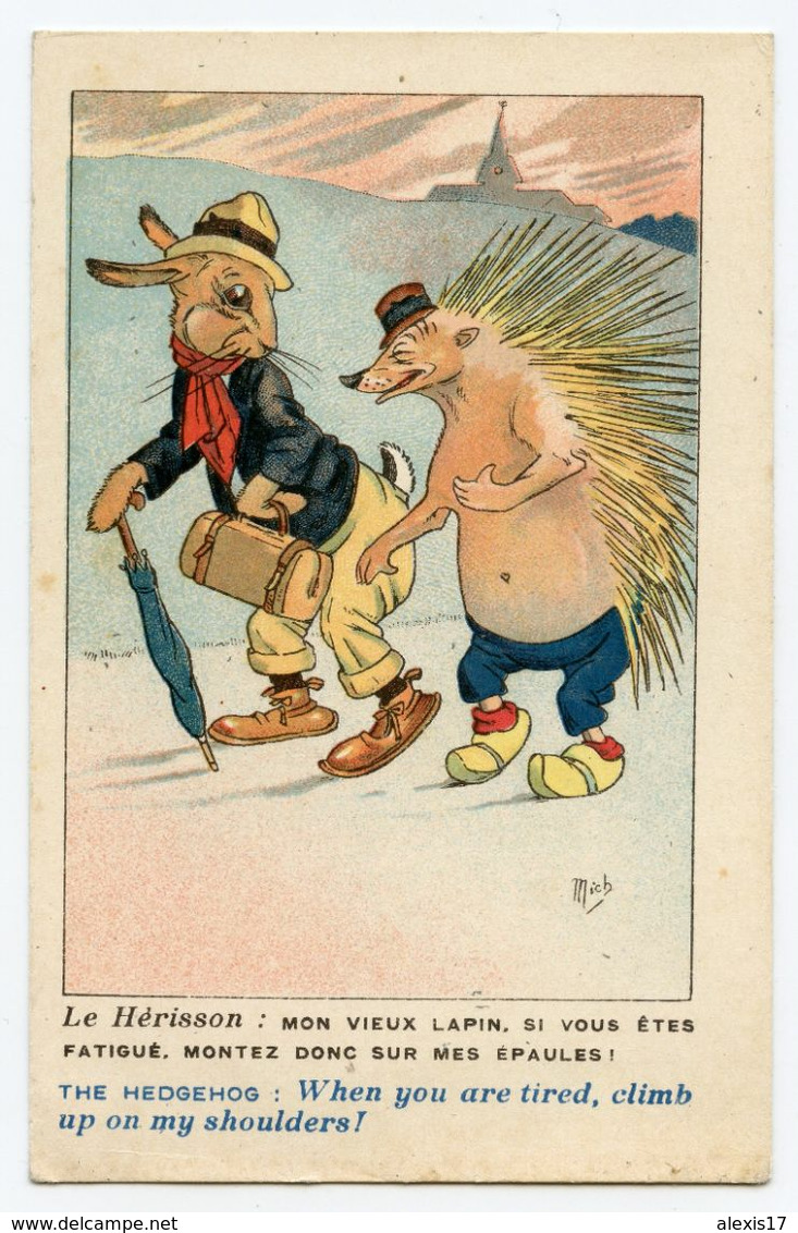 Illustrateur Mich. Le Hérisson  " Mon Vieux Lapin Si Vous êtes Fatigué,montez Donc Sur Mes épaules ! " Humour - Mich