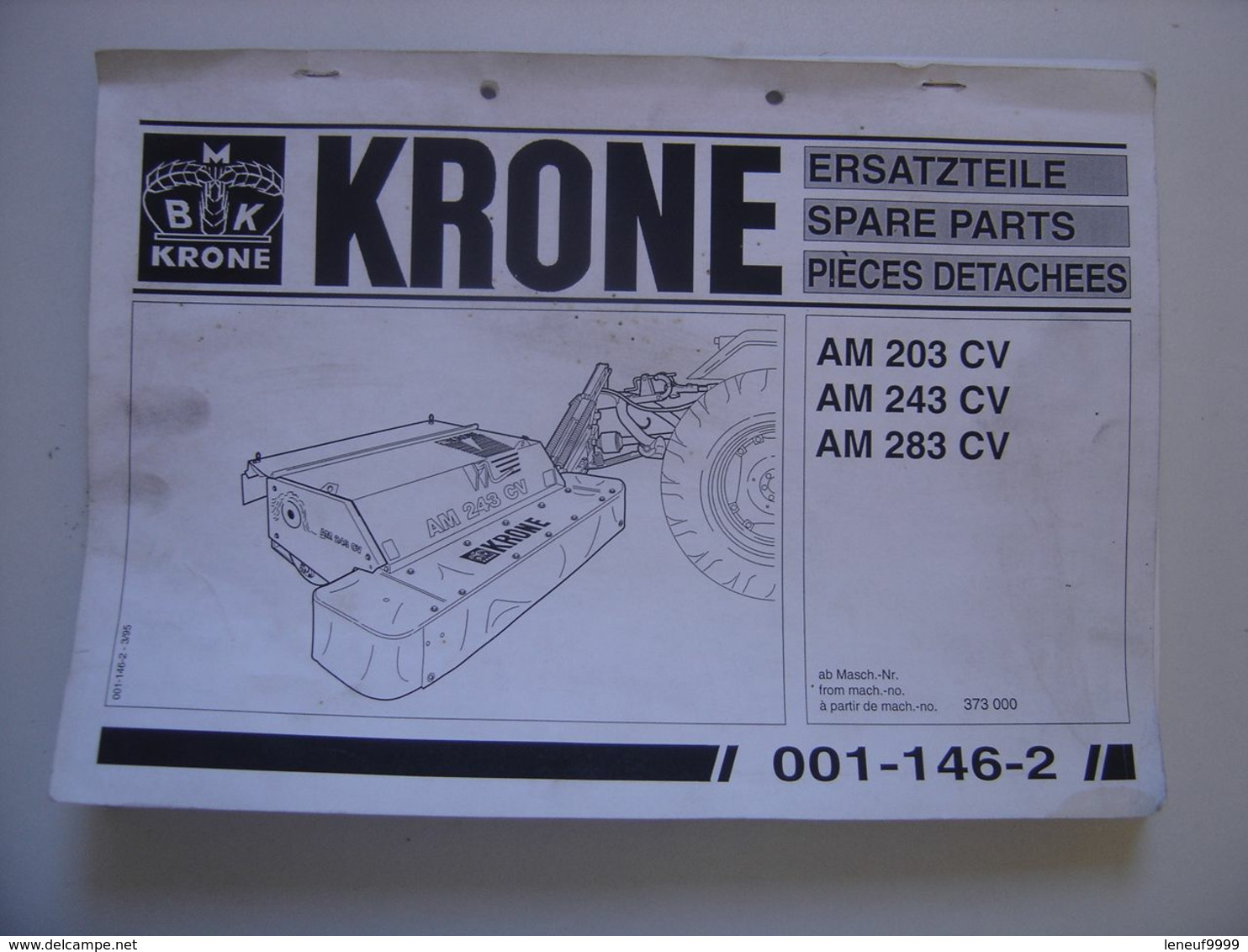 Manuel KRONE Materiel Agricole AM 203 CV Ersatzteile Spare Parts Pieces Detachee - Tracteurs