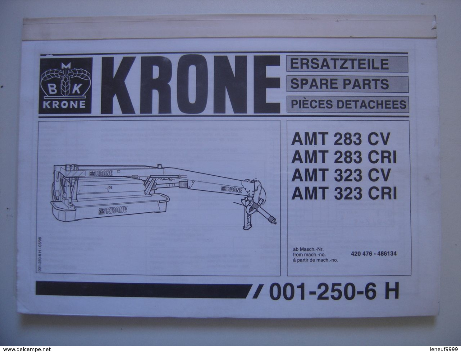 Manuel KRONE Materiel Agricole AMT 323 CRI Ersatzteile Spare Part Piece Detachee - Tractors