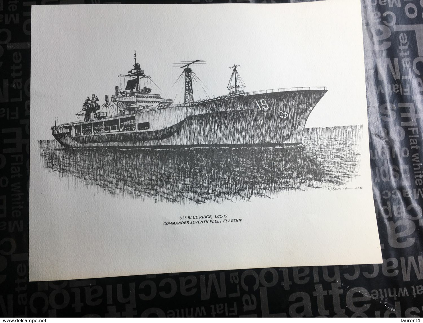 (stamp 25-8-2020) 25 X 20 Cm Lithography - USS Blue Ridge - LCC-19 - Bateaux