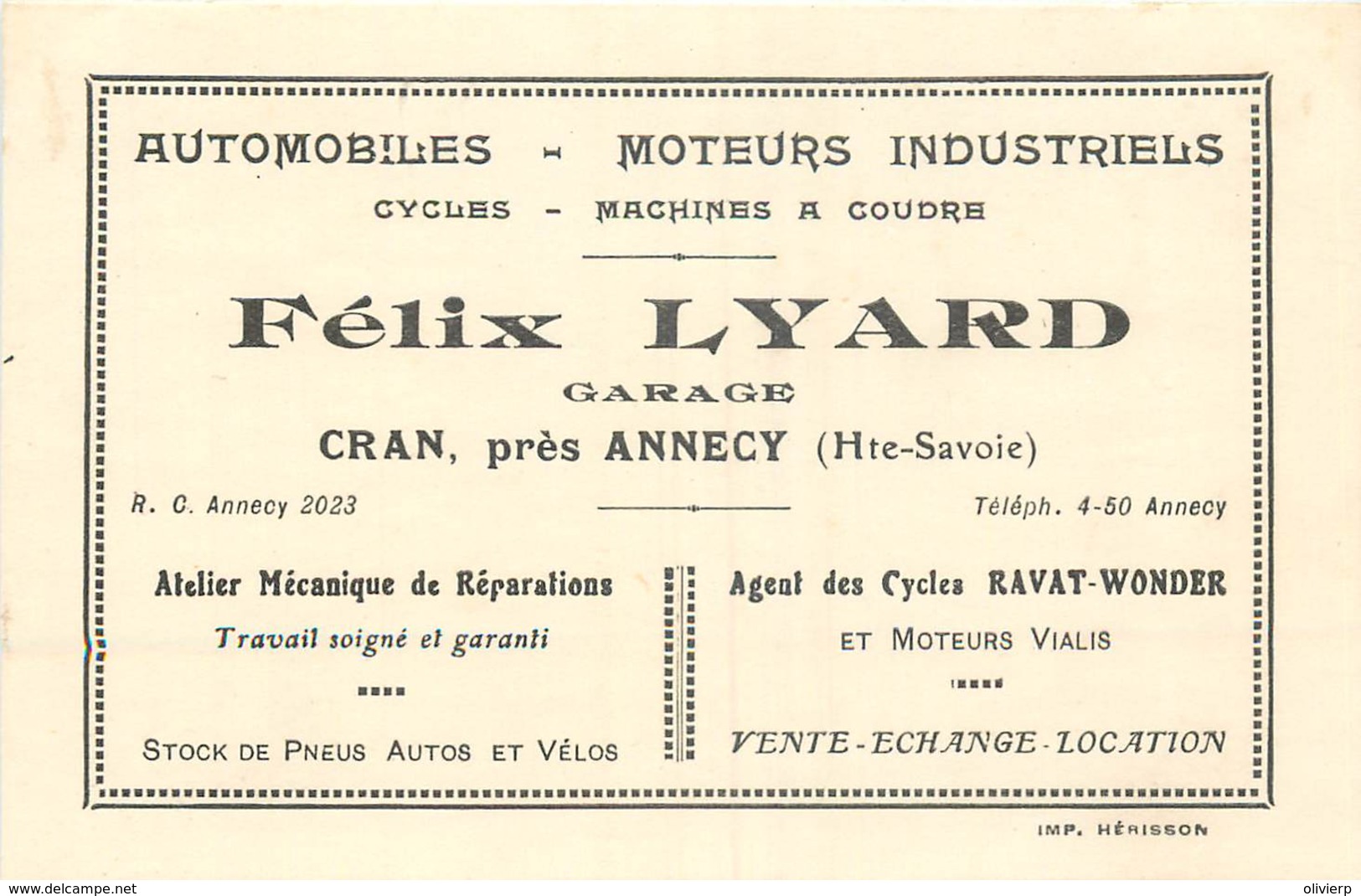 France - 74 - Annecy - Cran - Carte De Visite Automobiles - Cycles - Félix Lyard Garage - Andere & Zonder Classificatie