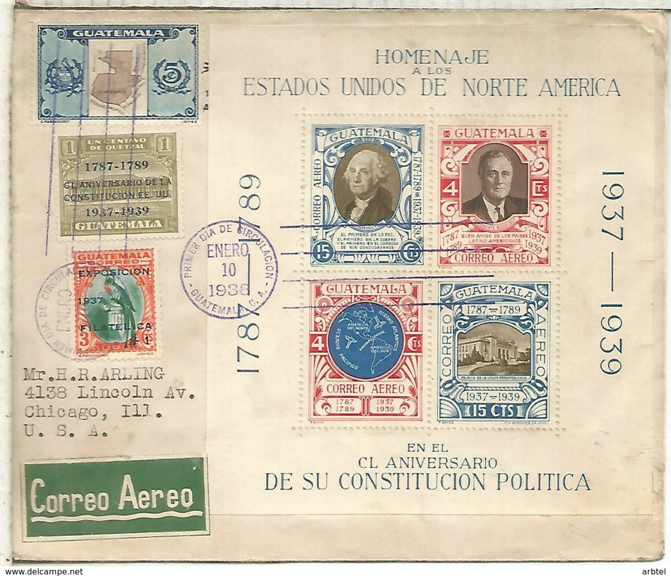 GUATEMALA A USA CC 1936 SELLOS WASHINGTON ROOSEVELT - George Washington