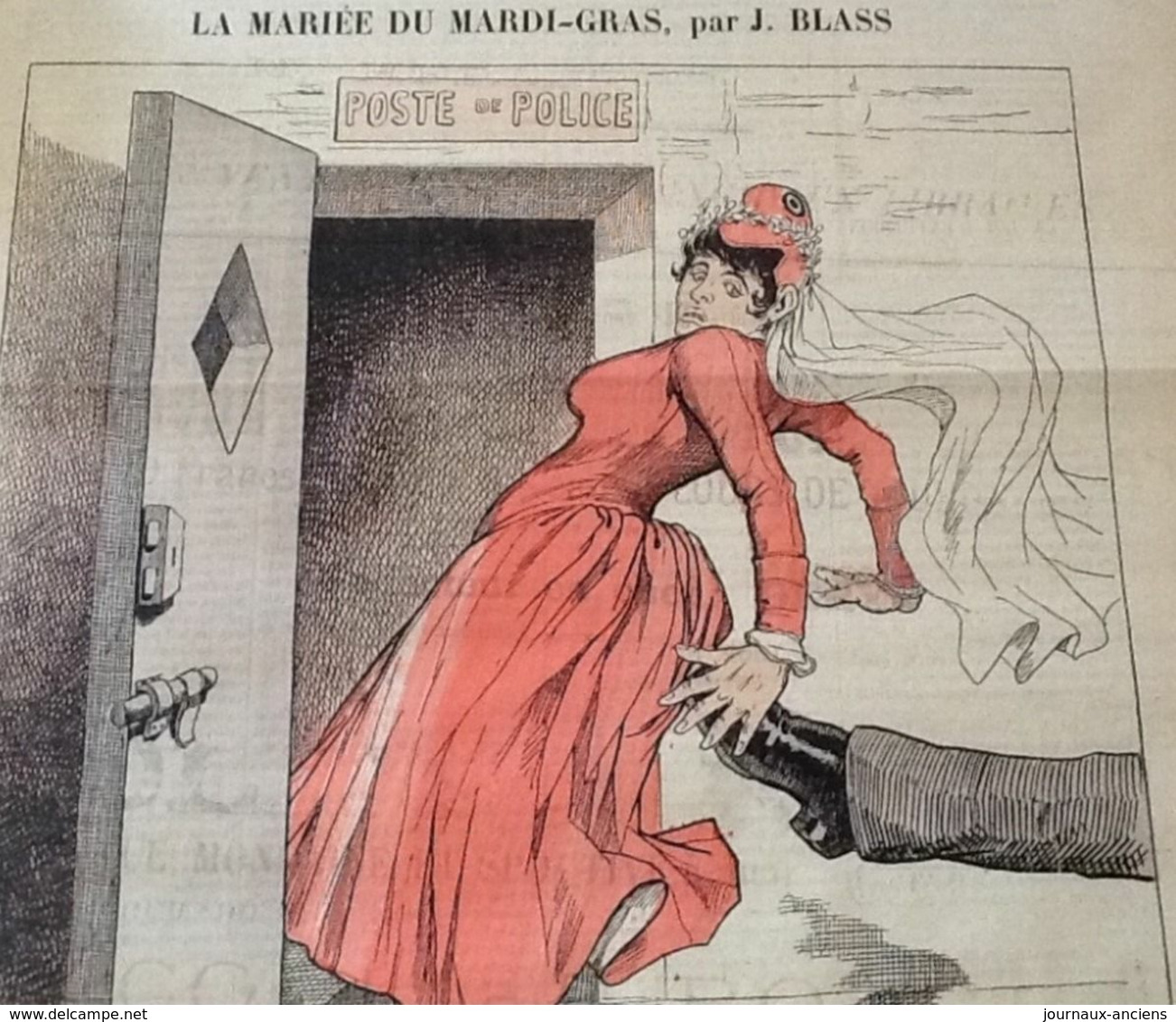 1886 Journal LA JEUNE GARDE - MARIANNE - LA MARIÉE DU MARDI GRAS Par BLASS - POSTE DE POLICE - 1850 - 1899