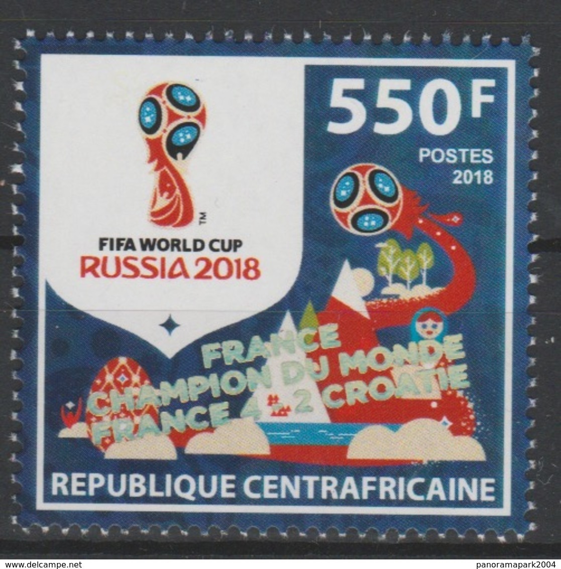 Centrafrique 2018 Surch. Ovpt. "FRANCE CHAMPION" FIFA World Cup WM Coupe Du Monde Russie Russia Football Fußball Soccer - 2018 – Russie