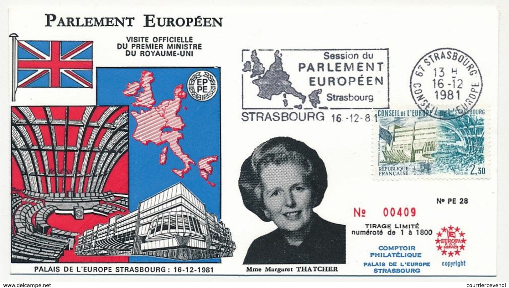 France - 3 Env. OMEC Strasbourg Session Du Parlement Européen 16/12/81 - Illustrée Mme Thatcher (série 3 Valeurs C.E) - Ideas Europeas